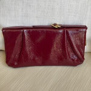 VTG HOBO Intl Patent Leather Wallet Clutch Merlot Red | Houndstooth NWOT